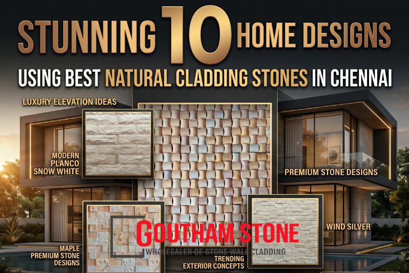 Best natural cladding stones in Chennai — sandstone elevation design by Goutham Stone Madhavaram